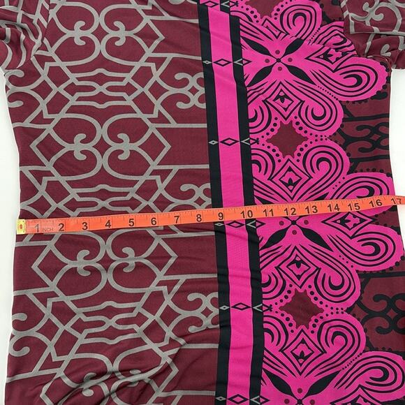 Analili Womens Long Sleeve Stretch Knit Dress Pink Wine Gray Black Medallion L - Picture 14 of 16